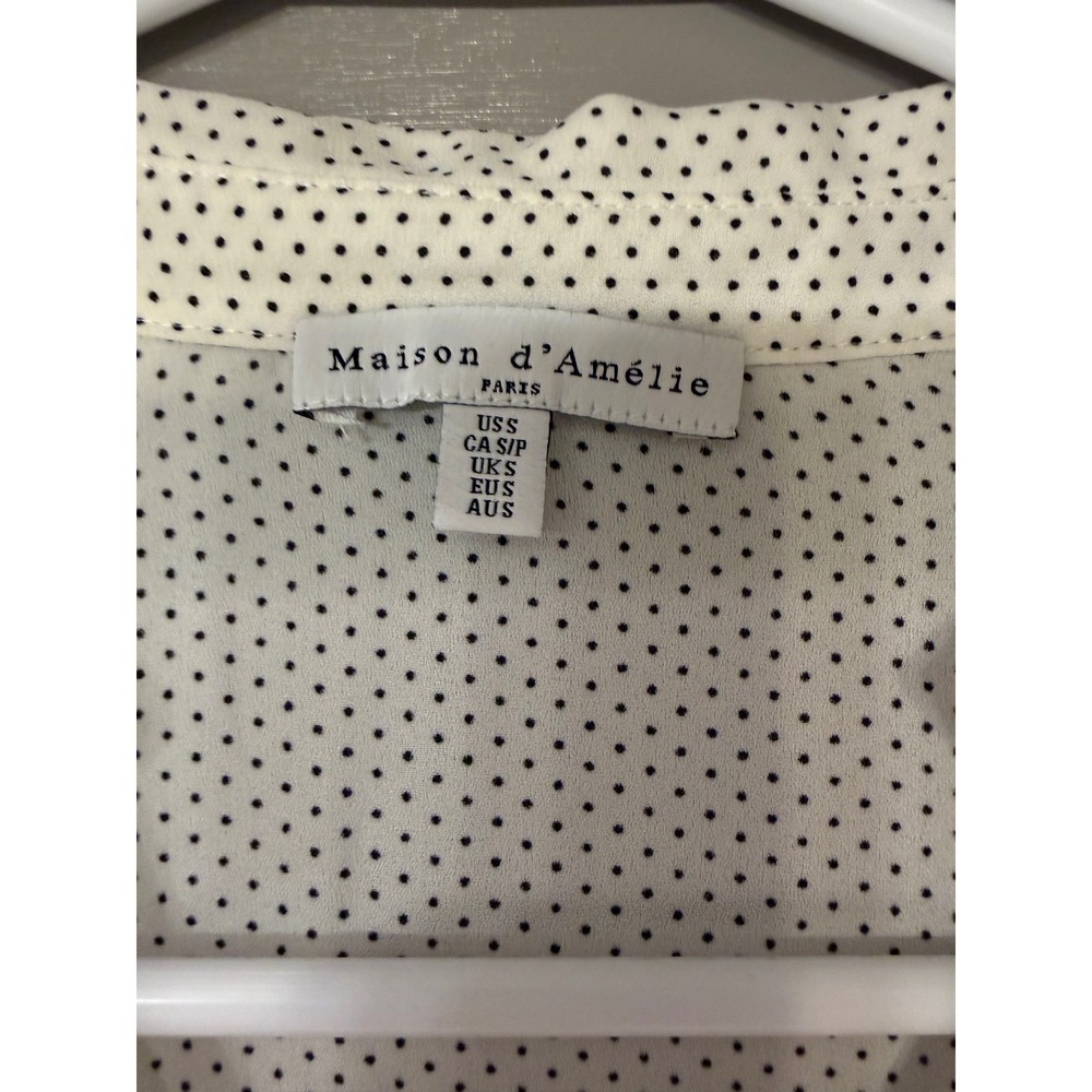 Maison d'Amelie Womens Button Front Blouse Size S Black White Long Sleeve - Picture 2 of 10